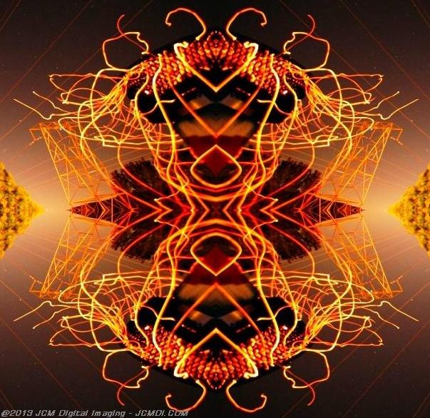 Long exposure chimney sparks quadroscopic artwork